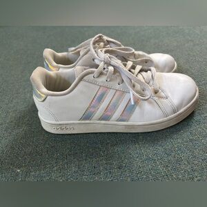 Adidas White Shoes with Iridescent Accents- girls size 2